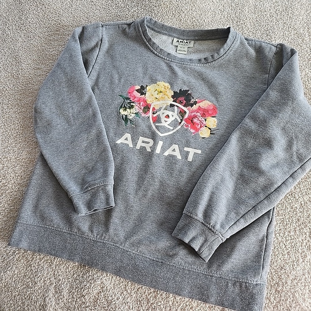Ariat Real Carnation Sweatshirt Women's Size M Gray Floral Long Sleeve Boho-chic
